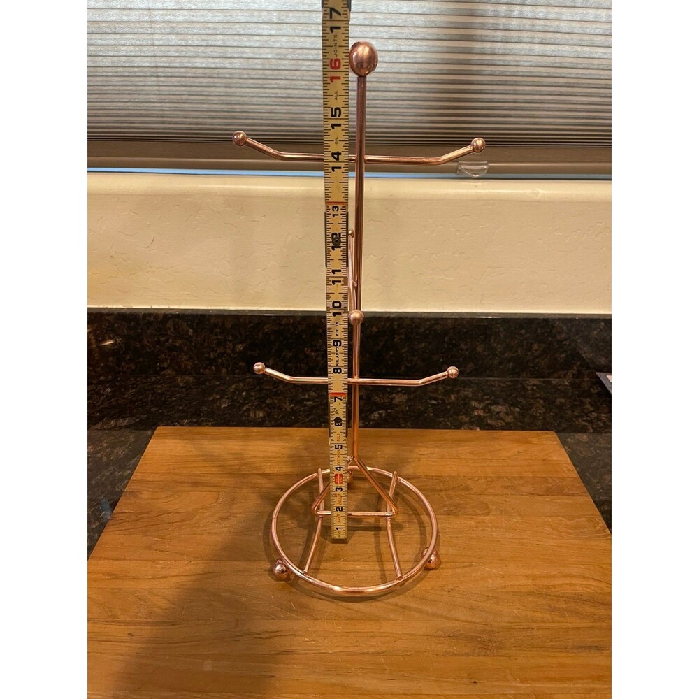 6 Peg Copper Mug Hanging Tree Rack - Picture 4 of 5